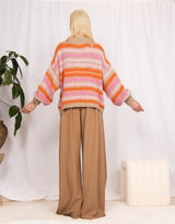 Wool blend front tie striped cardigan