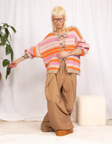 Wool blend front tie striped cardigan