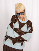Y2K argyle wool blend knit sweater