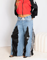 Vintage customized upcycled Levi's Adidas stripe denim jeans