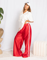 Satin look stripe wide leg trousers