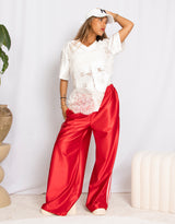 Satin look stripe wide leg trousers