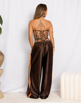 Satin look stripe wide leg trousers