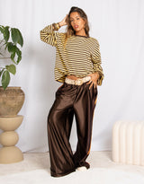 Striped crew neck long sleeves top
