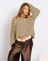 Striped crew neck long sleeves top