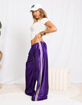 Satin look stripe wide leg trousers