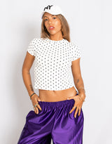Fitted polkadot cotton mix T-shirt