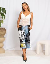 Vintage customized upcycled patchwork logo jorts