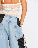 Vintage customized upcycled patchwork logo jorts