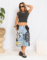 Fitted polkadot cotton mix T-shirt