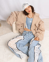 Cropped balloon sleeves trenchcoat