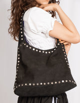 Handcrafted buffalo suede studded shopper bag