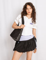 Handcrafted buffalo suede studded shopper bag