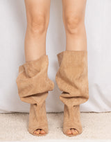 Slouch vegan suede kitten heel boots