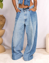 Vintage customized upcycled Calvin Klein Jeans two toned wide jeans