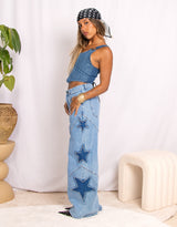 Star patches wide leg jeans
