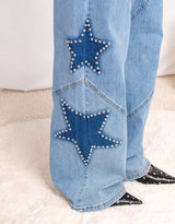 Star patches wide leg jeans