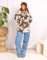 Oversized cow print denim jacket