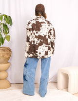 Oversized cow print denim jacket