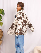 Oversized cow print denim jacket