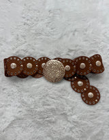 Vegan leather big round buckle belt