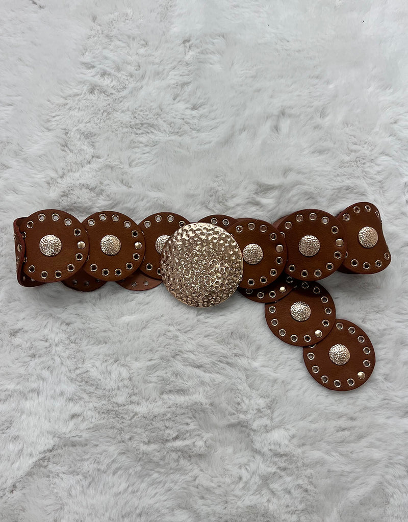 Vegan leather big round buckle belt