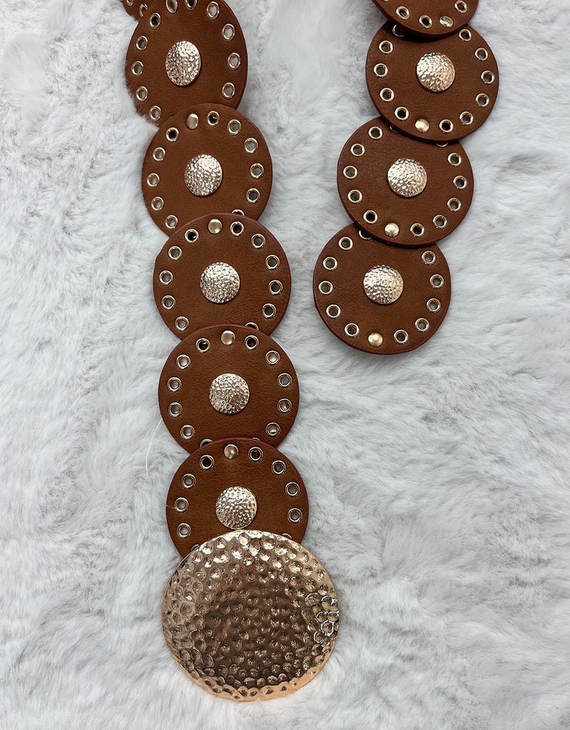 Vegan leather big round buckle belt