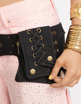 Handmade lace-up utility pocket belt bag