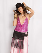 Handcrafted leather fringe festival belt bag