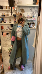 Vegan leather double breasted trenchcoat