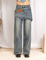Layered waistband wide leg jeans