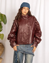 Cropped vegan leather biker jacket