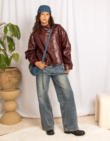 Cropped vegan leather biker jacket