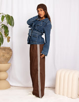 Belted denim trench jacket
