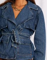 Belted denim trench jacket