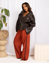 Wide leg stripe detail track trousers
