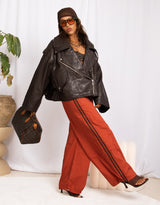Wide leg stripe detail track trousers