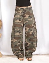 Camouflage barrel cargo trousers