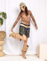 Vintage customized upcycled tie denim v shape mini skirt