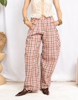 Plaid wool blend balloon trousers