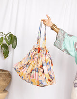 Handmade silk blend gathered shoulder bag