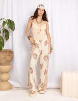 Handmade om print wide leg trousers