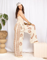 Handmade om print wide leg trousers