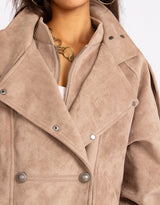 Vegan suede high collar military button bomber jacket