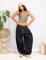 Belted oversized balloon jeans