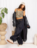 Belted oversized balloon jeans