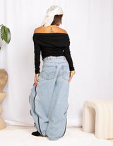Fitted long sleeve off shoulder top