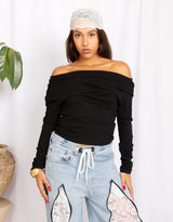 Fitted long sleeve off shoulder top