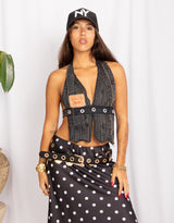 Vintage customized upcycled Levi's denim harness top with eyelets