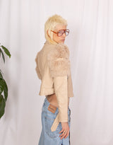 Faux fur detail sleeves cropped biker jacket